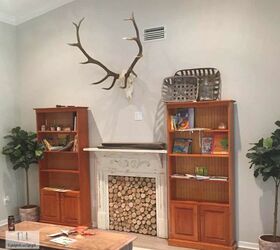 diy feature wall of built in bookshelves
