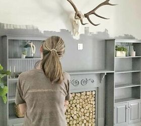 diy feature wall of built in bookshelves