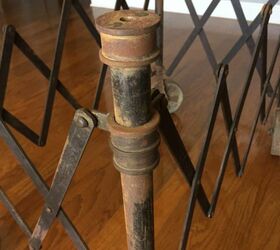 vintage casket carrier repurposed to a dining room table