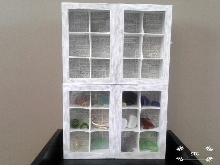curio wall cabinet made from dollarstore tea boxes, Filling with my Treasures
