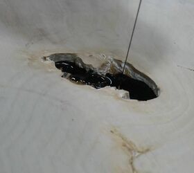 diy maple and metal table, Pour Epoxy into Cracks and Holes