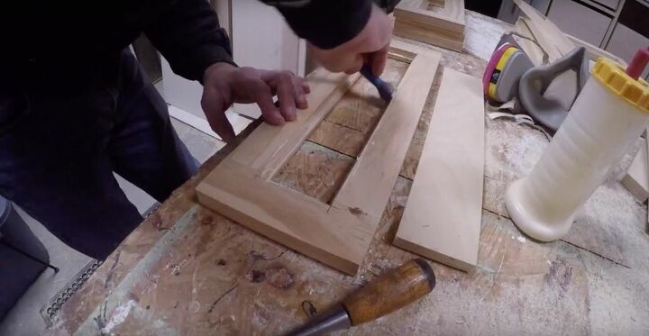 how to build your own simple shaker style cabinet doors, Glue Wood Centers to Frames