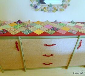 decoupaged dresser makeover with quilt squares