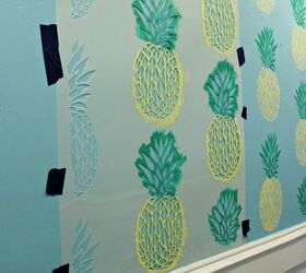 hallway gallery wall makeover using a pineapple stencil