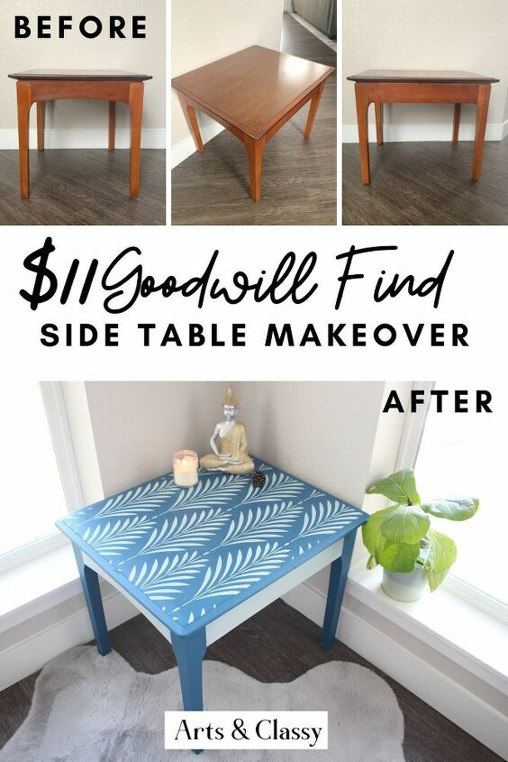 11 99 goodwill find side table stenciled makeover