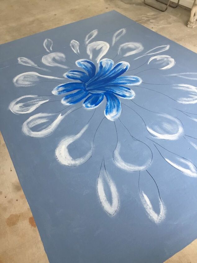 painting a rug on concrete, first colors
