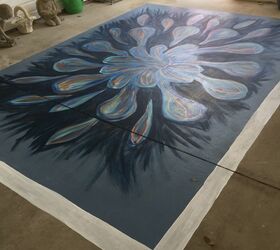 painting a rug on concrete, copper highlights