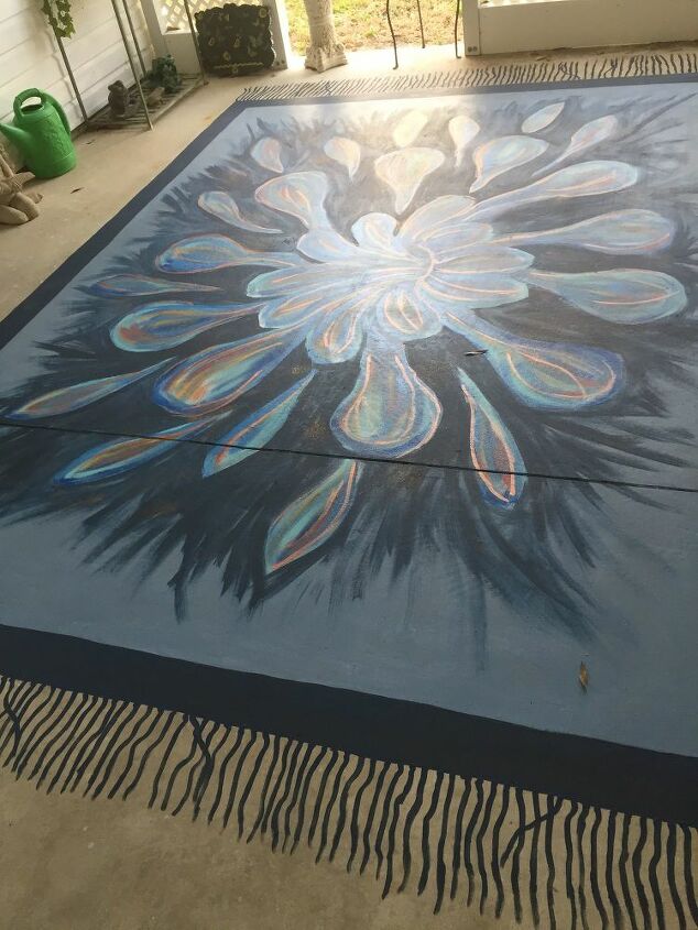 painting a rug on concrete, navy border