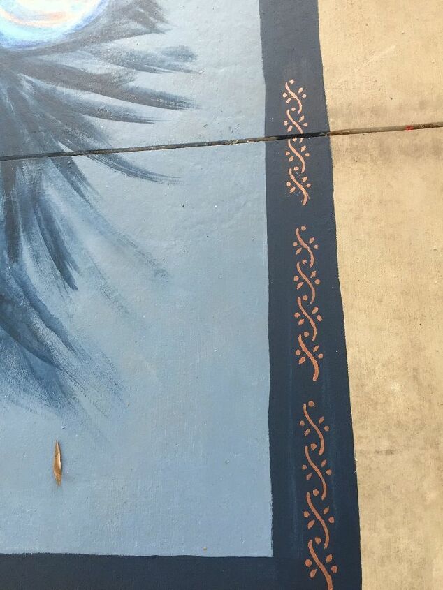 painting a rug on concrete, copper stencil