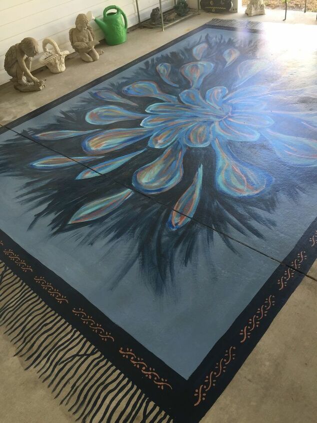 painting a rug on concrete, polycrylic