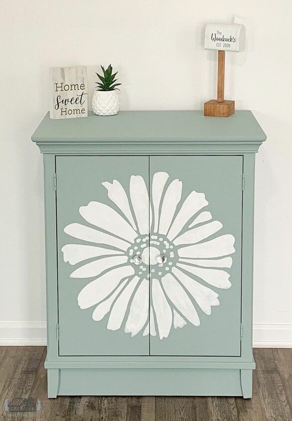 accent cabinet makeover, After Stencil