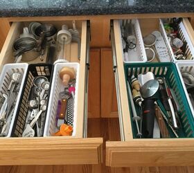 s 15 helpful kitchen organizing tricks you can do in under an hour, Organize Your Kitchen Drawers with Baskets