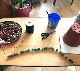 how to transform your plastic plant pots with beads, Make string of beads