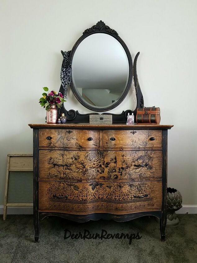 15 of the most beautiful furniture makeovers to inspire you this week, Update a serpentine dresser with a transfer