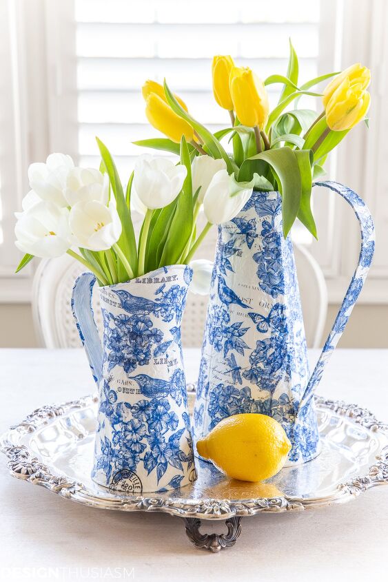 s 15 spring decor ideas that will brighten your home this week, Decoupage a pitcher into Chinoiserie Decor