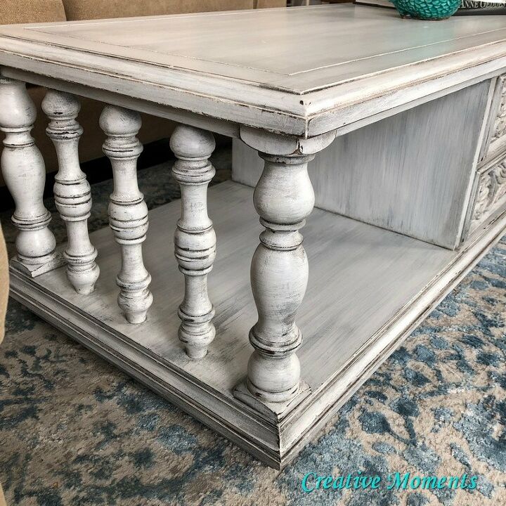 layers of farmhouse white ornate vintage coffee table