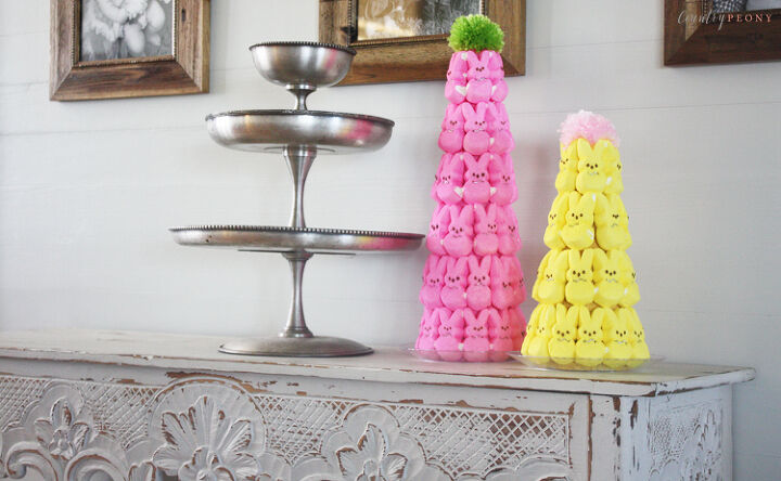 s 15 playful easter decorations that go beyond colorful eggs, Put together a Peeps bunny topiary