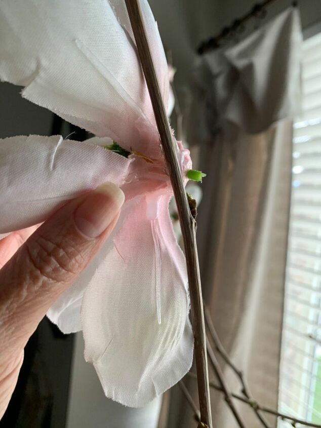 faux magnolia stems, Adhering the magnolias