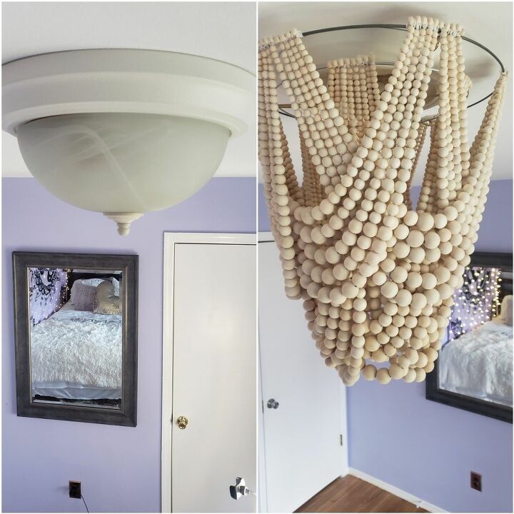 how i turned a builder grade boob light into a beaded chandelier