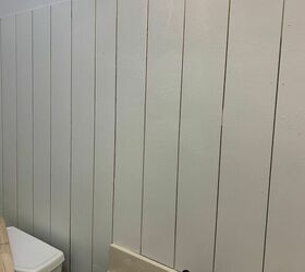 farmhouse bathroom revamp with vertical shiplap