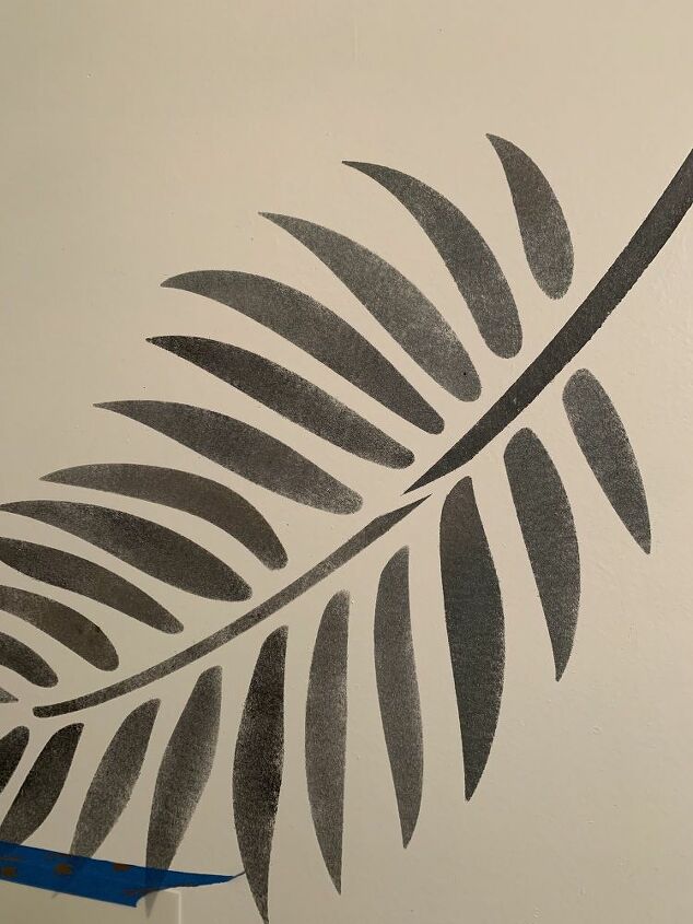 how to stencil a powder room wall with stencil revolution, Palm Leaf Stenciled Black