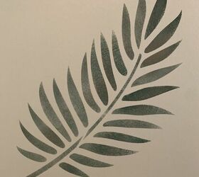 how to stencil a powder room wall with stencil revolution, Green Painted Palm Leaf