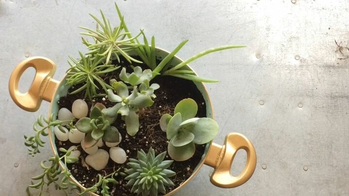 your guide to making a diy succulent planter from an old frying pan, Add Rocks or Pebbles on Top