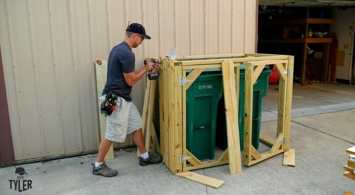 hide your ugly trash bins with this quick and easy build, Attach the Fence Boards