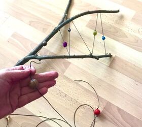 how to create a weaved branch for your home, Add beads to cord