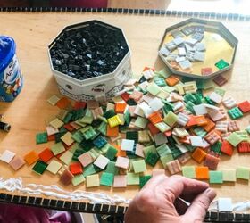 how to transform a coffee table with mosaic art, Laying mosaic tiles