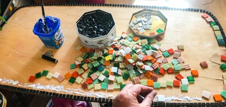 how to transform a coffee table with mosaic art, Laying mosaic tiles