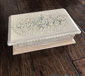 jewelry box makeover using iod moulds and embossing paste