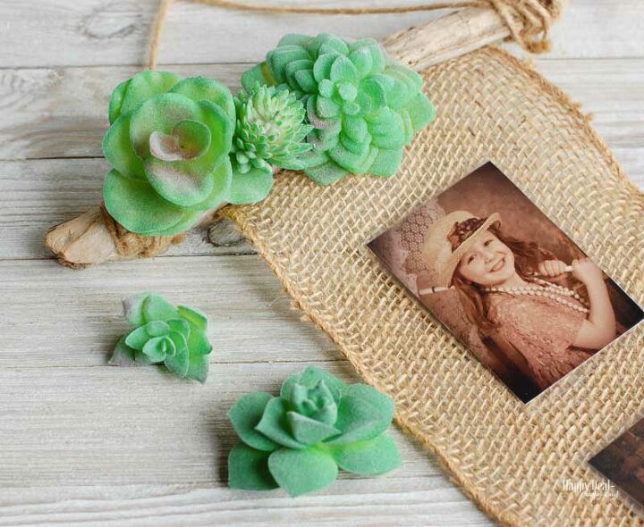 s 13 fun things you can do to show off your boxed up family photos, Make a hanging display with burlap