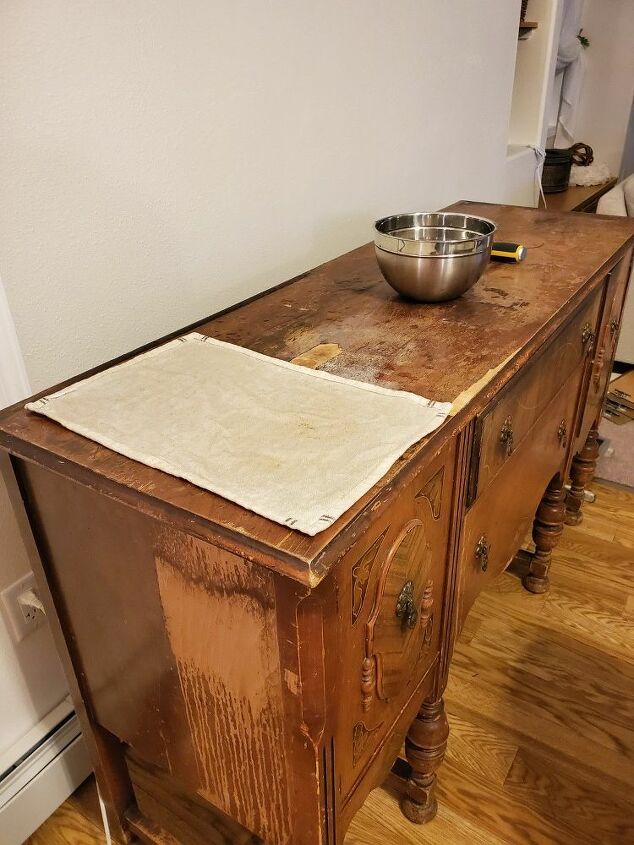 eliminacin de la chapa de madera pintura y tintado de un mueble antiguo