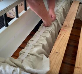 how to make a quick and easy no sew bed skirt from drop cloth, Pin Along the Drop Cloth