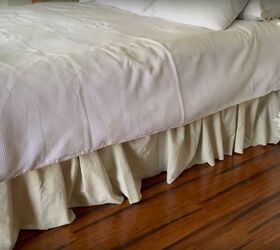 how to make a quick and easy no sew bed skirt from drop cloth, DIY No Sew Bed Skirt