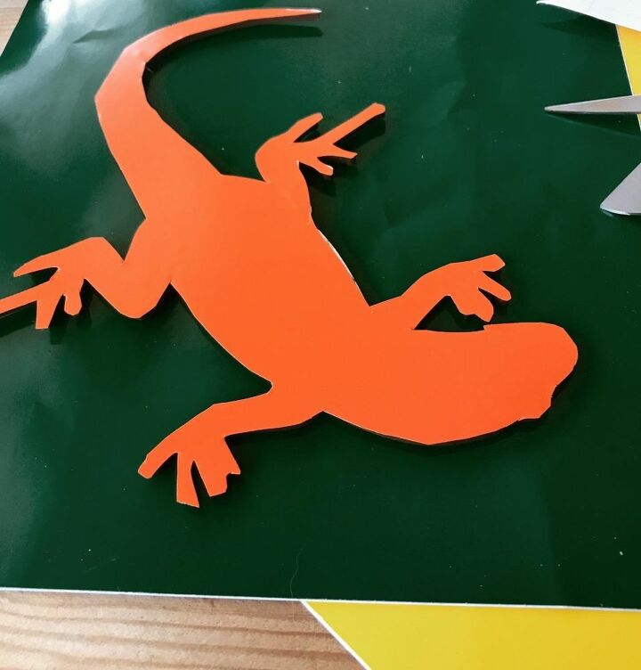 how to make a new colourful friend to live in your garden, Stick plastic to the wooden lizard