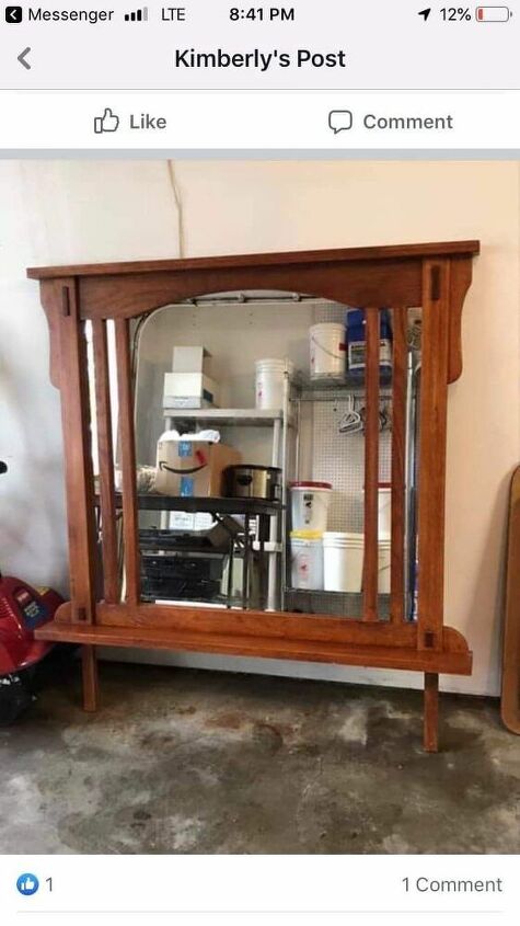 upcycled old dresser mirror to faux mantle