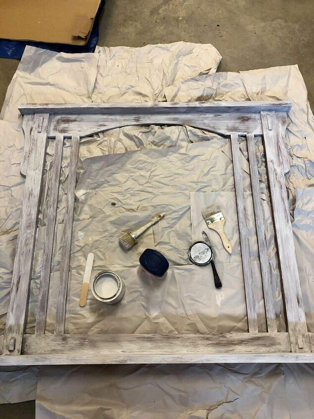 upcycled old dresser mirror to faux mantle