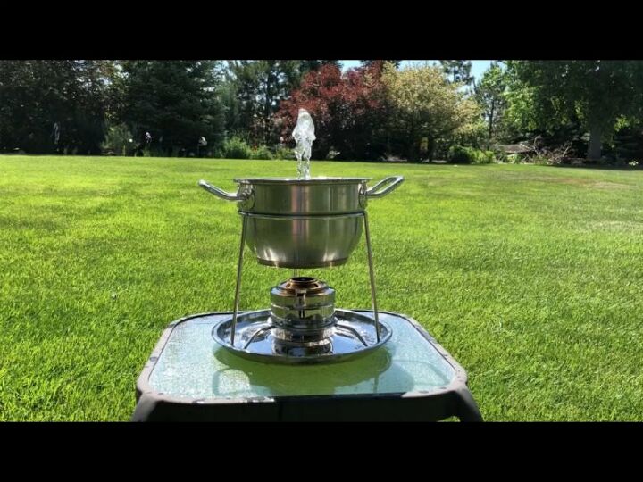 15 crazy creative ways to reuse old pots and pans around your home, Turn a fondue pot into a solar fountain fire pit