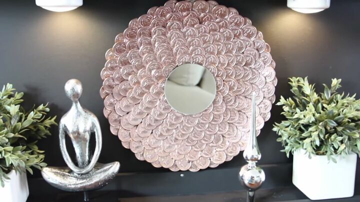 15 crazy creative ways to reuse old pots and pans around your home, Use a pizza tray coins to make a decorative mirror