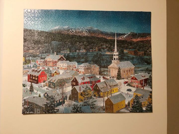 how to save and hang a jigsaw puzzle with next to no glue no frame, A jigsaw puzzle of Stowe Vermont