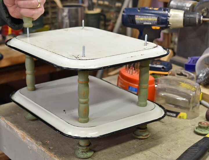 vintage metal tray tiered stand