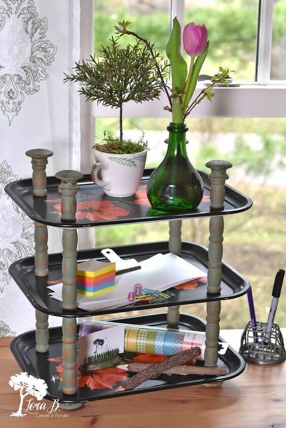 vintage metal tray tiered stand