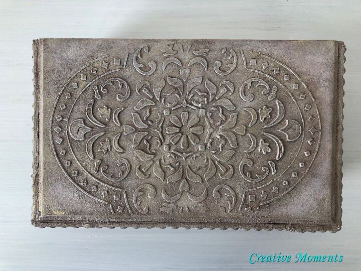jewelry box makeover using iod moulds and embossing paste