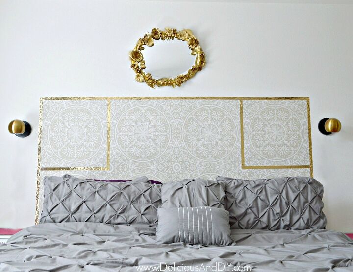 14 minirreformas de habitaciones que puedes hacer en un fin de semana, Cabecero de papel pintado removible DIY