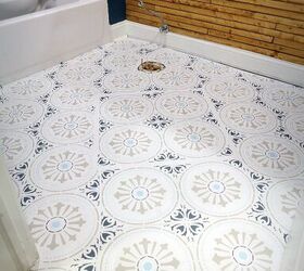 12 creative bathroom floor upgrades you can do without a full reno, Stencil onto ceramic tile