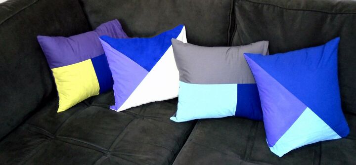 4 timas ideias de almofadas diy para estilizar seu sof, Fa a almofadas de acento de bloco de cores de designer por apenas US 6