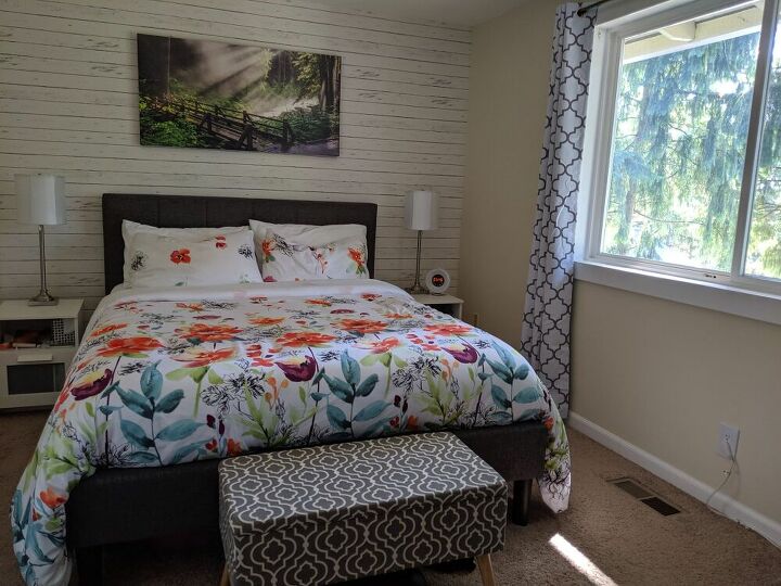 brighten up a room with faux shiplap, AFTER