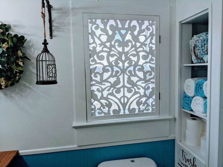 how to transform your bathroom window with a pretty privacy screen, Bathroom window transformation